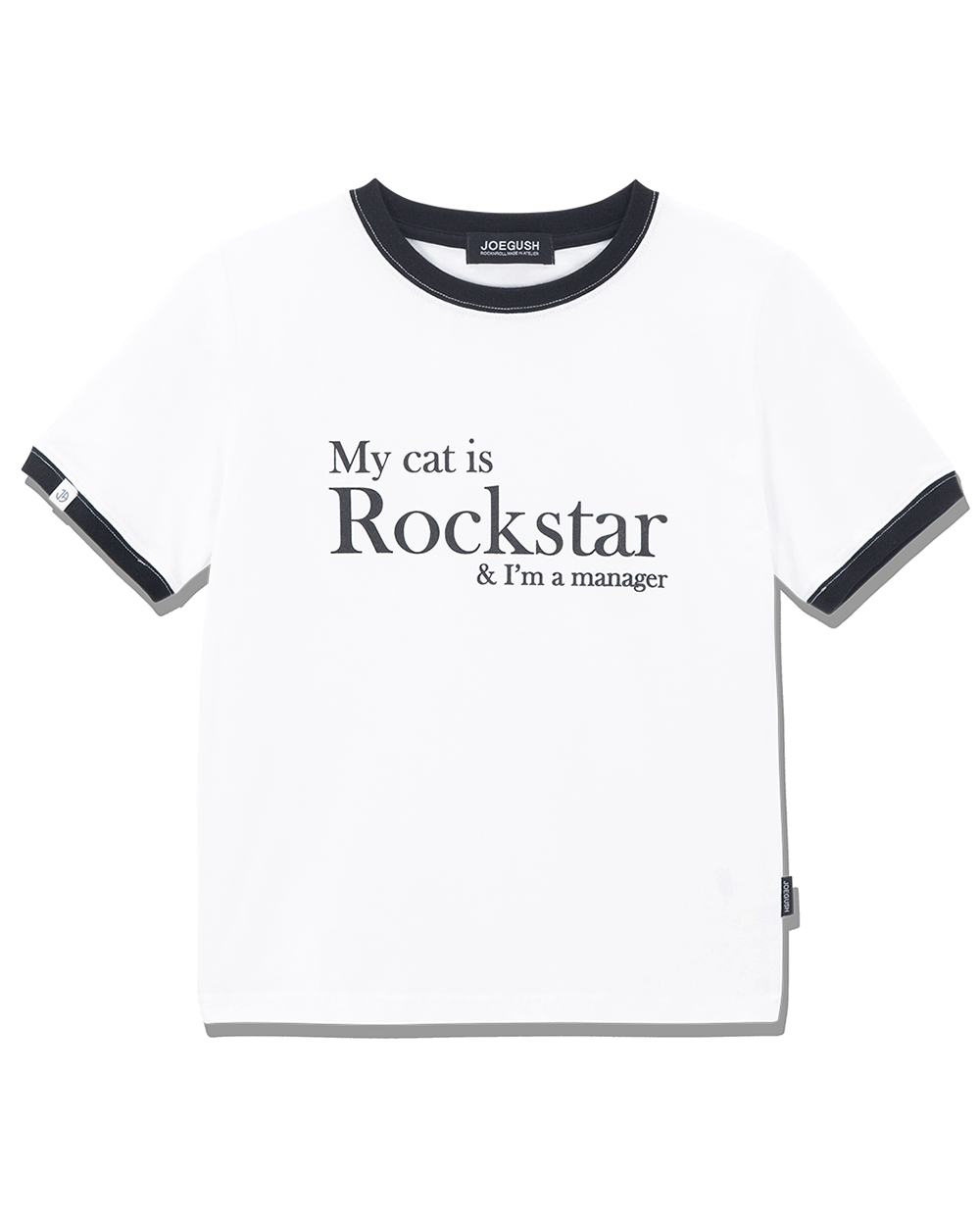조거쉬 My cat is Rockstar Ringer T-shirt (CROP VER.) (White)